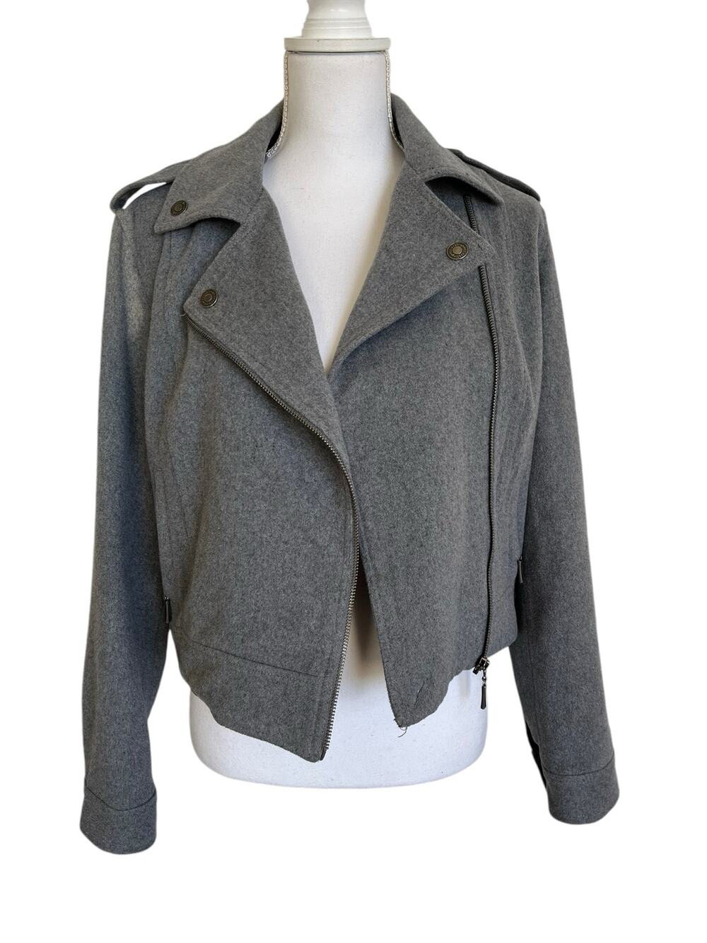 Aeropostale Moto Jacket Women's Size L Large Gray Wool Blend Lined